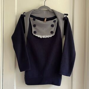 SewMoe XXS Y2K Custom Origami Fleece Sweatshirt Funnel Neck Warm Cowl Top